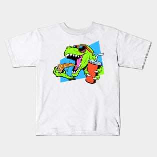 Dinosaur eating pizza Kids T-Shirt